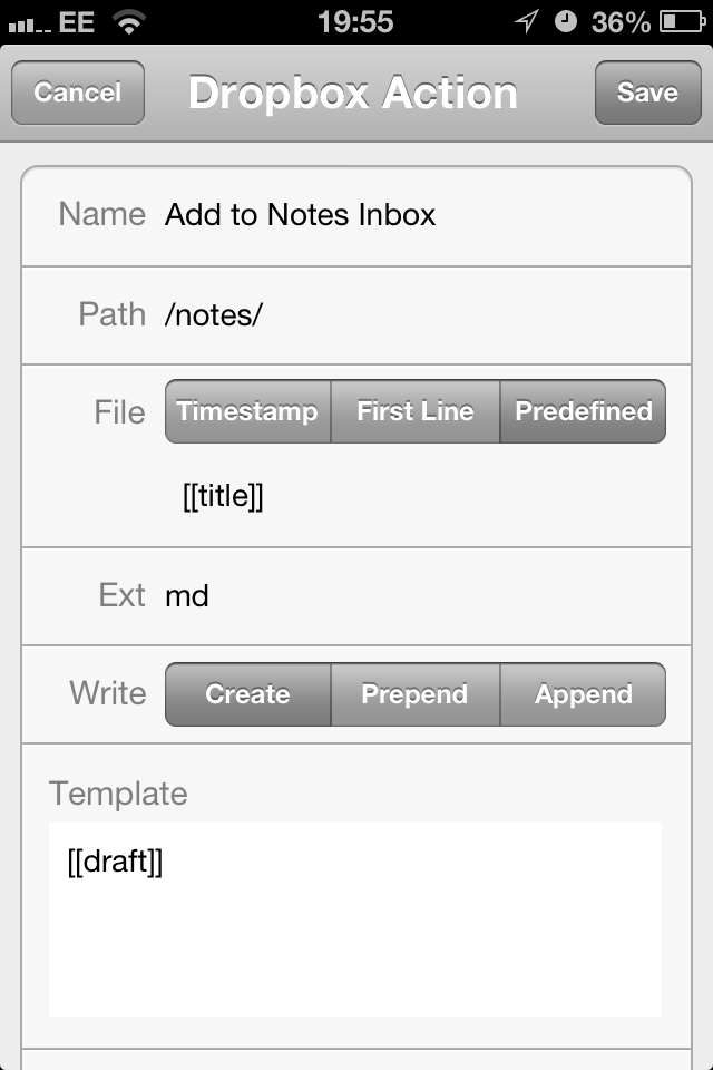 Drafts to Notes Inbox Action
